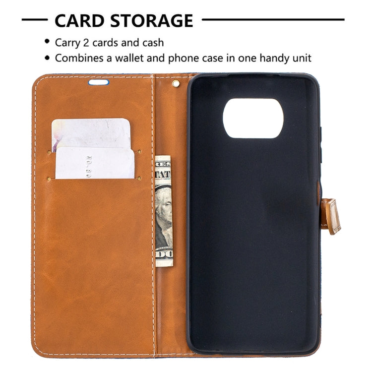 For Xiaomi Mi Poco X3 Color Matching Denim Texture Leather Case with Holder & Card Slots & Wallet & Lanyard