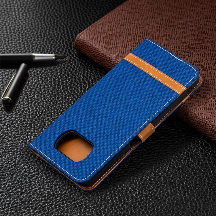 For Xiaomi Mi Poco X3 Color Matching Denim Texture Leather Case with Holder & Card Slots & Wallet & Lanyard