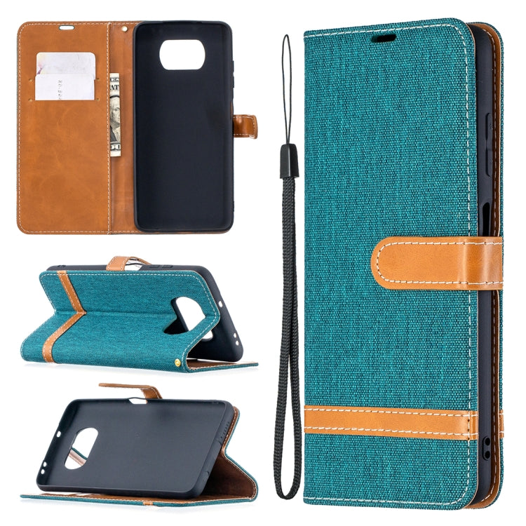 For Xiaomi Mi Poco X3 Color Matching Denim Texture Leather Case with Holder & Card Slots & Wallet & Lanyard