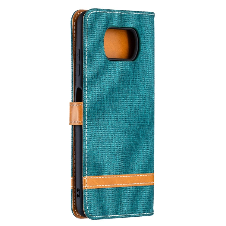 For Xiaomi Mi Poco X3 Color Matching Denim Texture Leather Case with Holder & Card Slots & Wallet & Lanyard