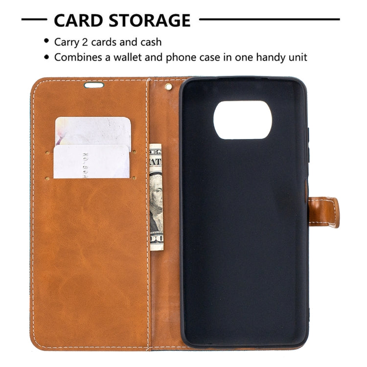 For Xiaomi Mi Poco X3 Color Matching Denim Texture Leather Case with Holder & Card Slots & Wallet & Lanyard