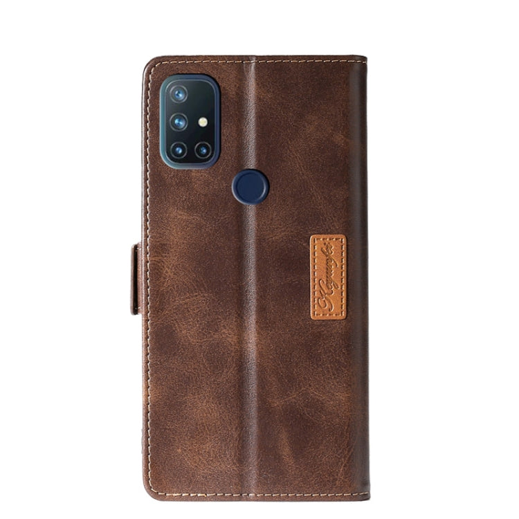 For OnePlus Nord N10 5G Retro Texture Contrast Color Side Buckle Horizontal Flip Leather Case with Holder & Card Slots & Wallet