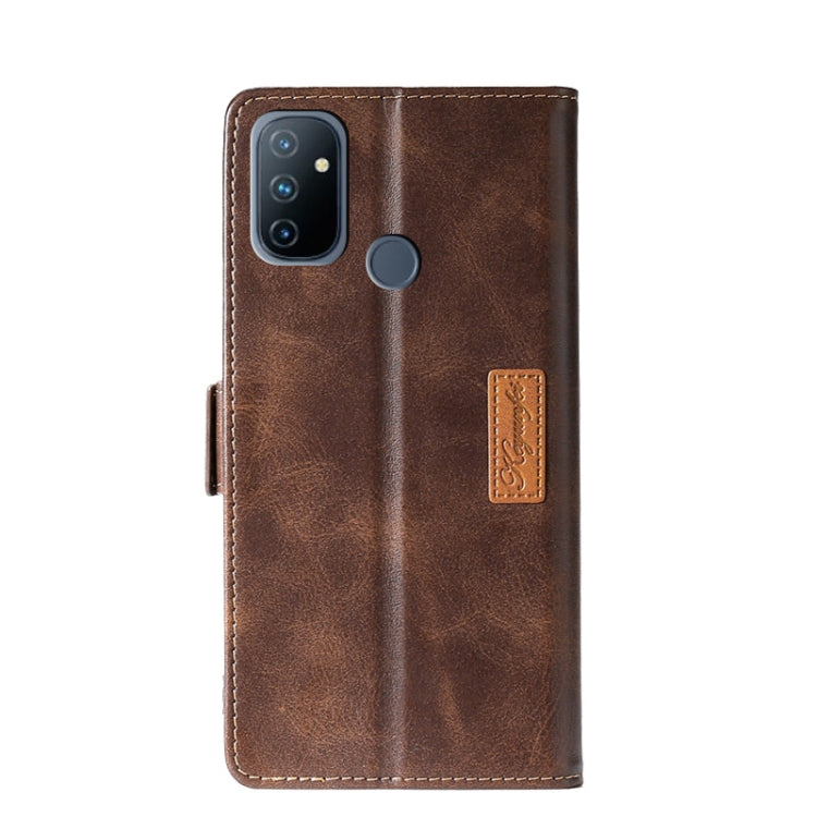 For OnePlus Nord N100 Retro Texture Contrast Color Side Buckle Horizontal Flip Leather Case with Holder & Card Slots & Wallet