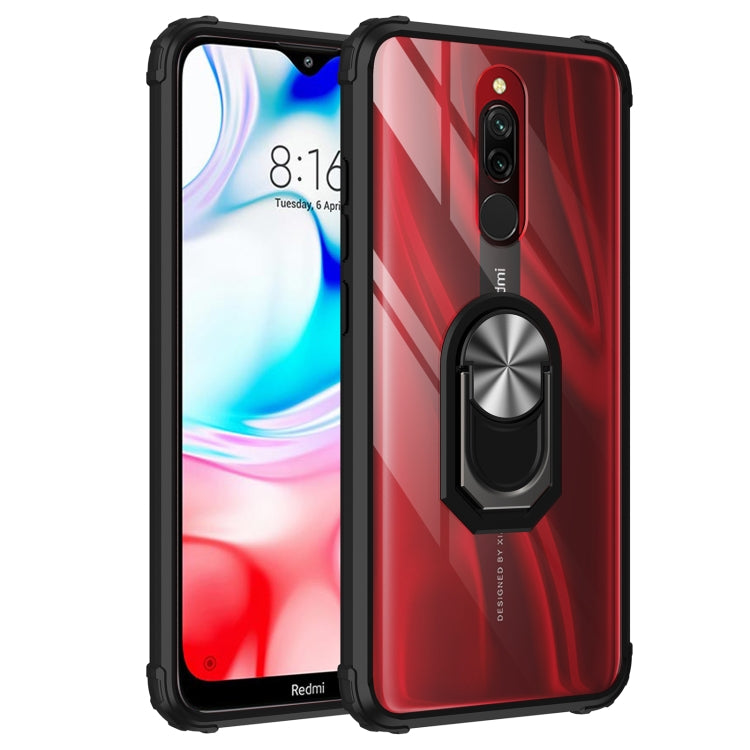 For Xiaomi Redmi 8A Shockproof Transparent TPU + Acrylic Protective Case with Ring Holder