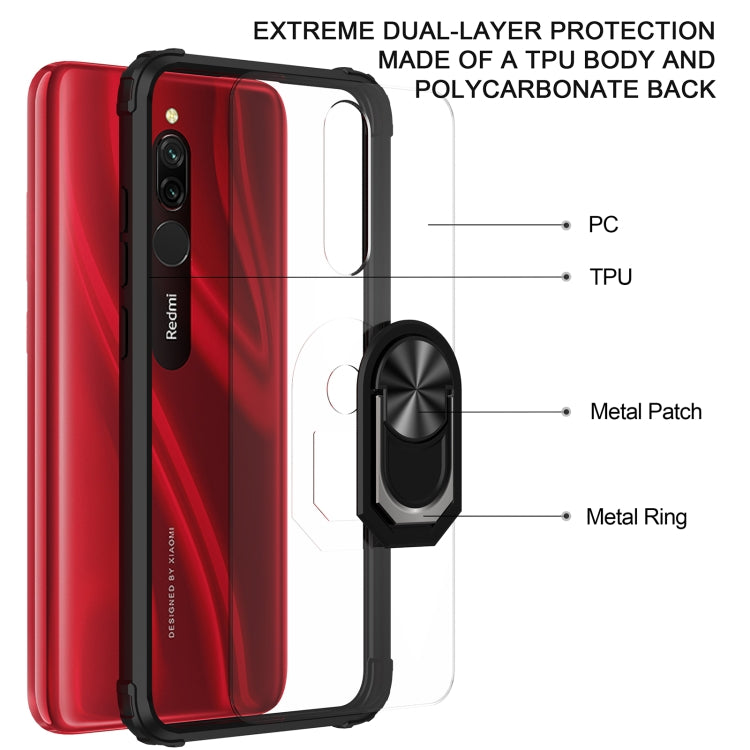 For Xiaomi Redmi 8A Shockproof Transparent TPU + Acrylic Protective Case with Ring Holder