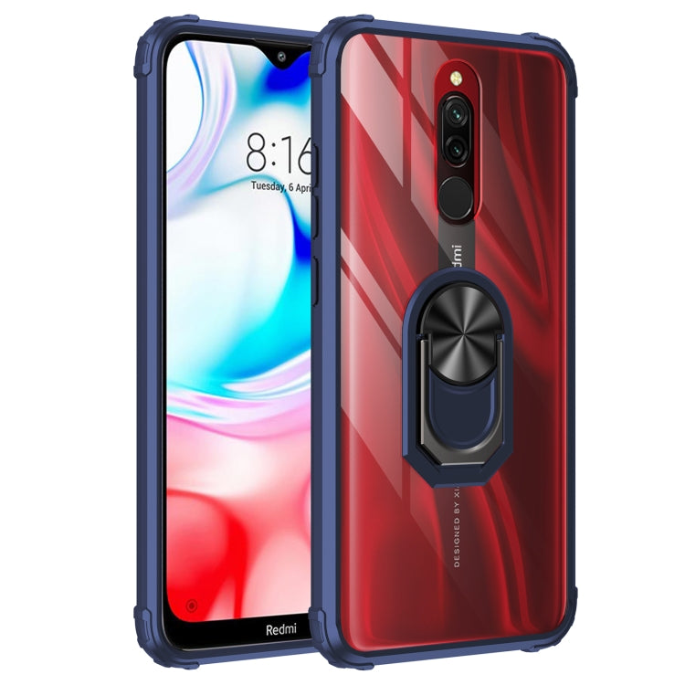 For Xiaomi Redmi 8A Shockproof Transparent TPU + Acrylic Protective Case with Ring Holder