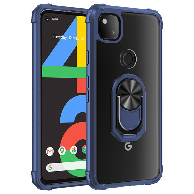 For Google Pixel 4a Shockproof Transparent TPU + Acrylic Protective Case with Ring Holder