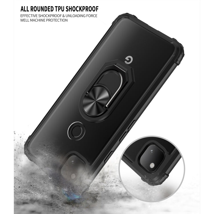 For Google Pixel 4a Shockproof Transparent TPU + Acrylic Protective Case with Ring Holder