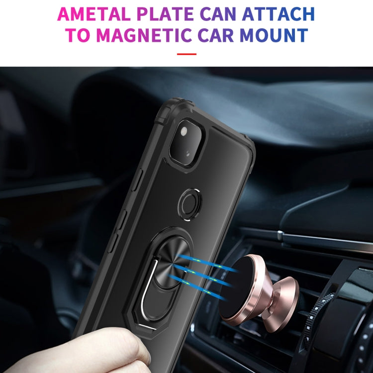 For Google Pixel 4a Shockproof Transparent TPU + Acrylic Protective Case with Ring Holder