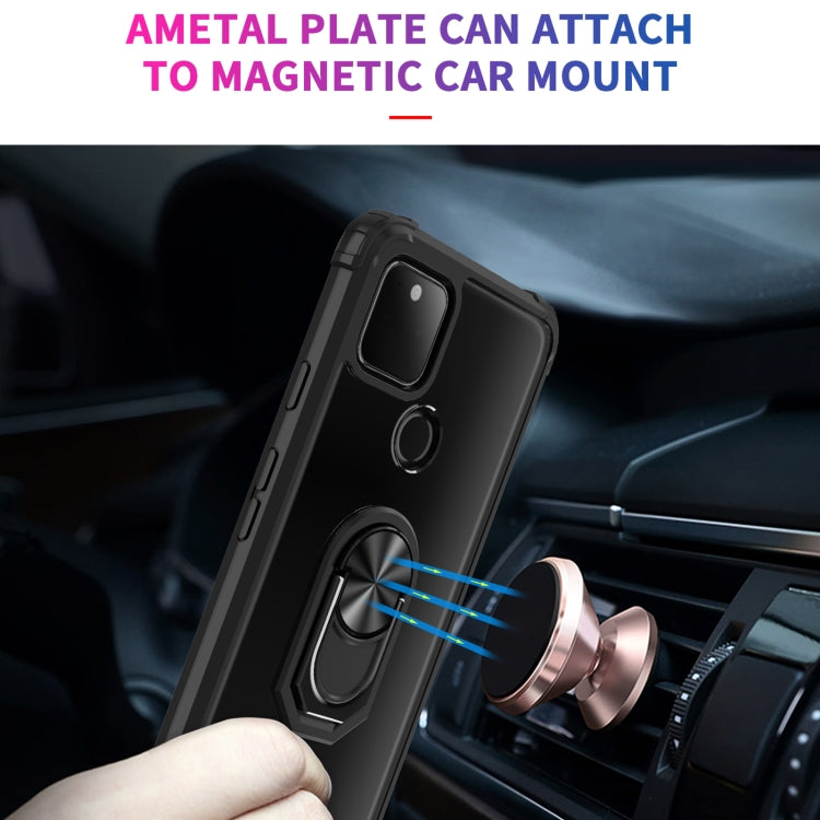 For Google Pixel 5 XL Shockproof Transparent TPU + Acrylic Protective Case with Ring Holder