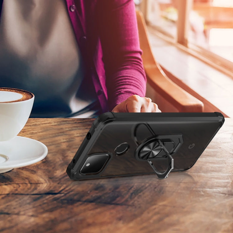 For Google Pixel 5 XL Shockproof Transparent TPU + Acrylic Protective Case with Ring Holder