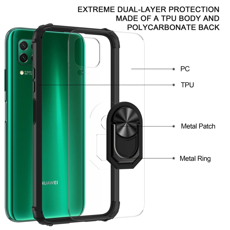 For Huawei P40 Lite Shockproof Transparent TPU + Acrylic Protective Case with Ring Holder