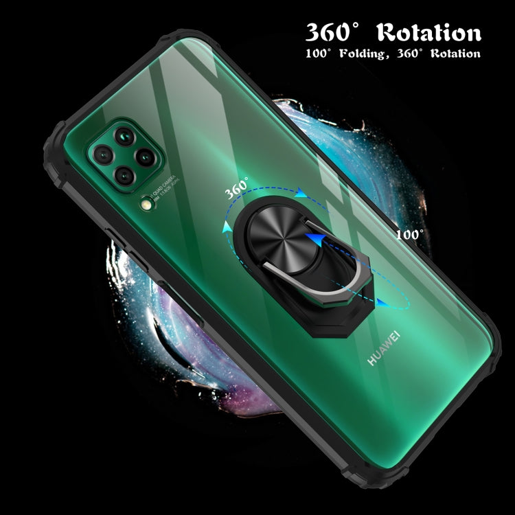 For Huawei P40 Lite Shockproof Transparent TPU + Acrylic Protective Case with Ring Holder