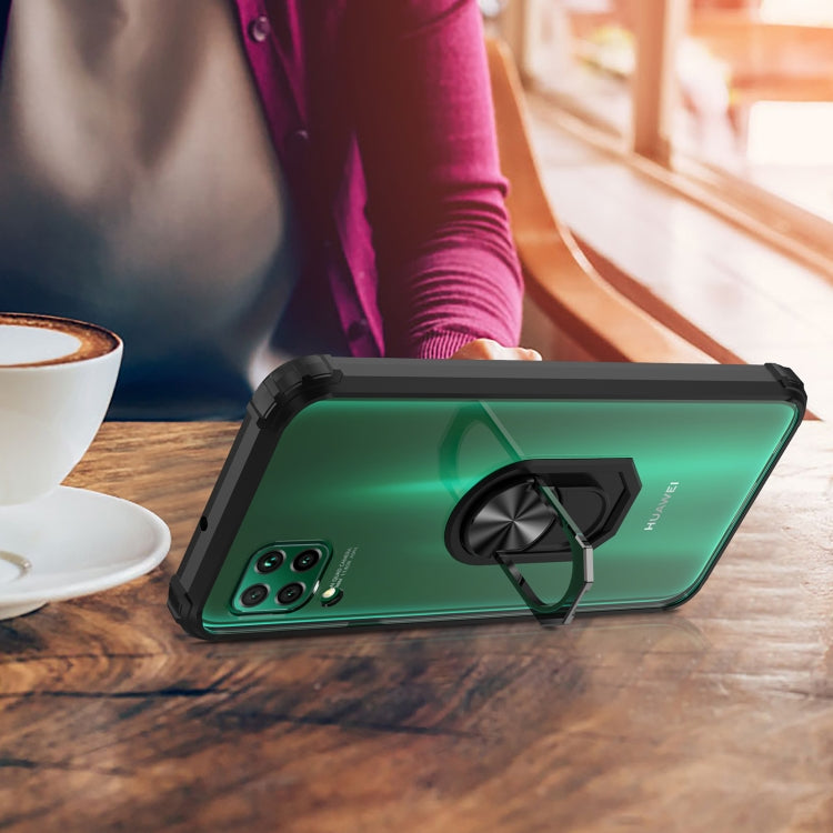 For Huawei P40 Lite Shockproof Transparent TPU + Acrylic Protective Case with Ring Holder