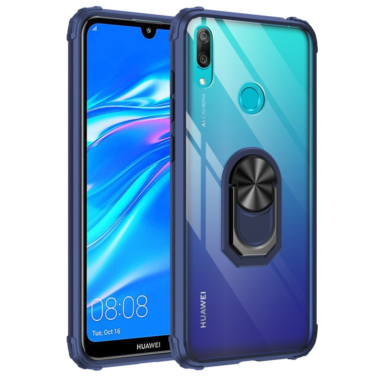 For Huawei Y7 Prime (2019) Shockproof Transparent TPU + Acrylic Protective Case with Ring Holder