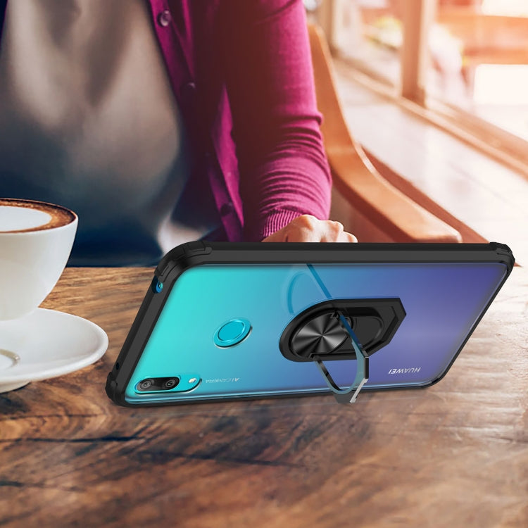 For Huawei Y7 Prime (2019) Shockproof Transparent TPU + Acrylic Protective Case with Ring Holder