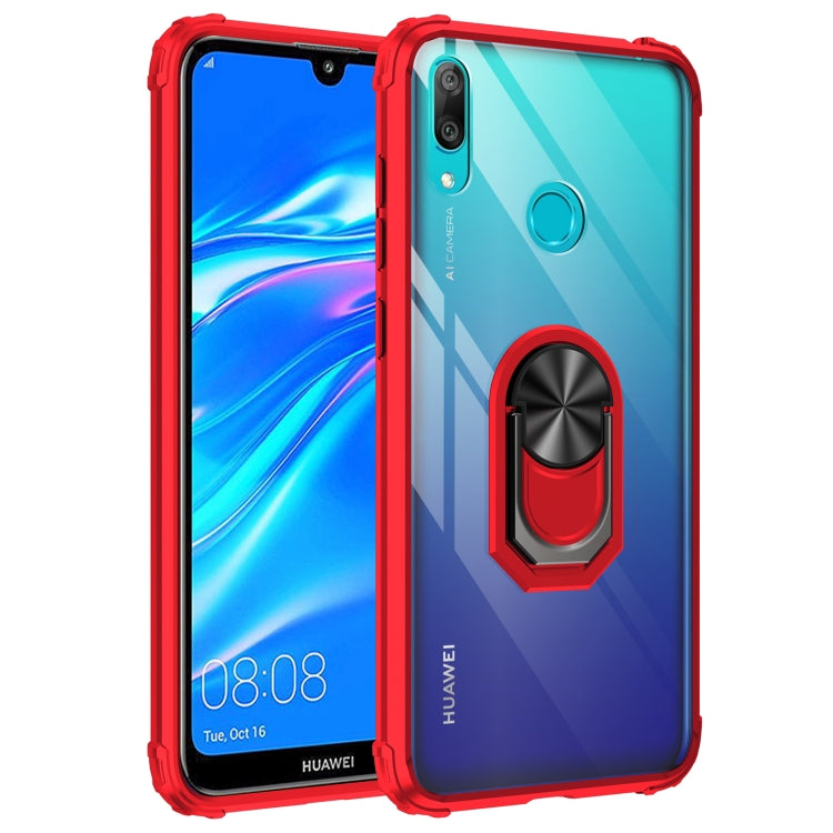 For Huawei Y7 Prime (2019) Shockproof Transparent TPU + Acrylic Protective Case with Ring Holder