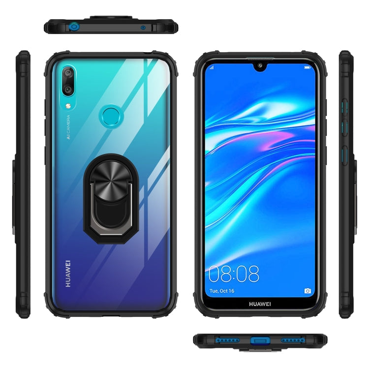 For Huawei Y7 Prime (2019) Shockproof Transparent TPU + Acrylic Protective Case with Ring Holder