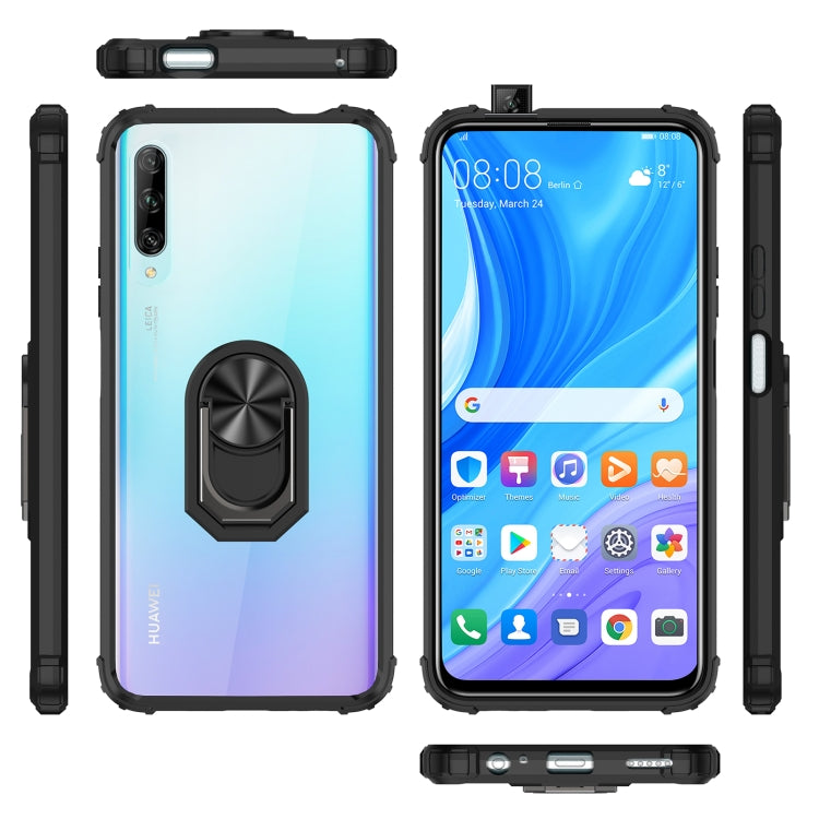 For Huawei Y9s Shockproof Transparent TPU + Acrylic Protective Case with Ring Holder