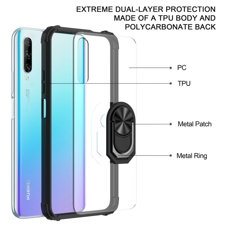 For Huawei Y9s Shockproof Transparent TPU + Acrylic Protective Case with Ring Holder