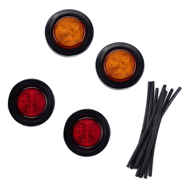 4 PCS Truck Trailer Red & Amber LED 2 inch Round Side Marker Clearance Tail Light Kits with Heat Shrink Tube