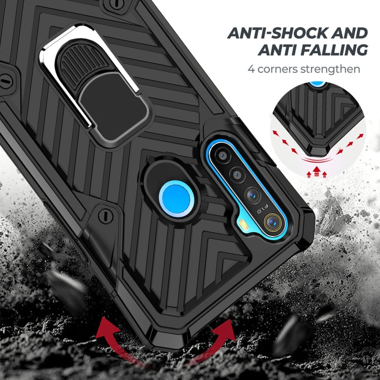 For OPPO Realme 5 Cool Armor PC + TPU Shockproof Case with 360 Degree Rotation Ring Holder