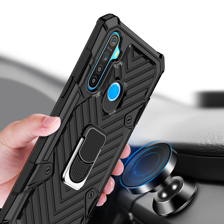 For OPPO Realme 5 Cool Armor PC + TPU Shockproof Case with 360 Degree Rotation Ring Holder