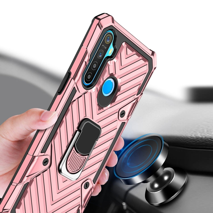 For OPPO Realme 5 Cool Armor PC + TPU Shockproof Case with 360 Degree Rotation Ring Holder