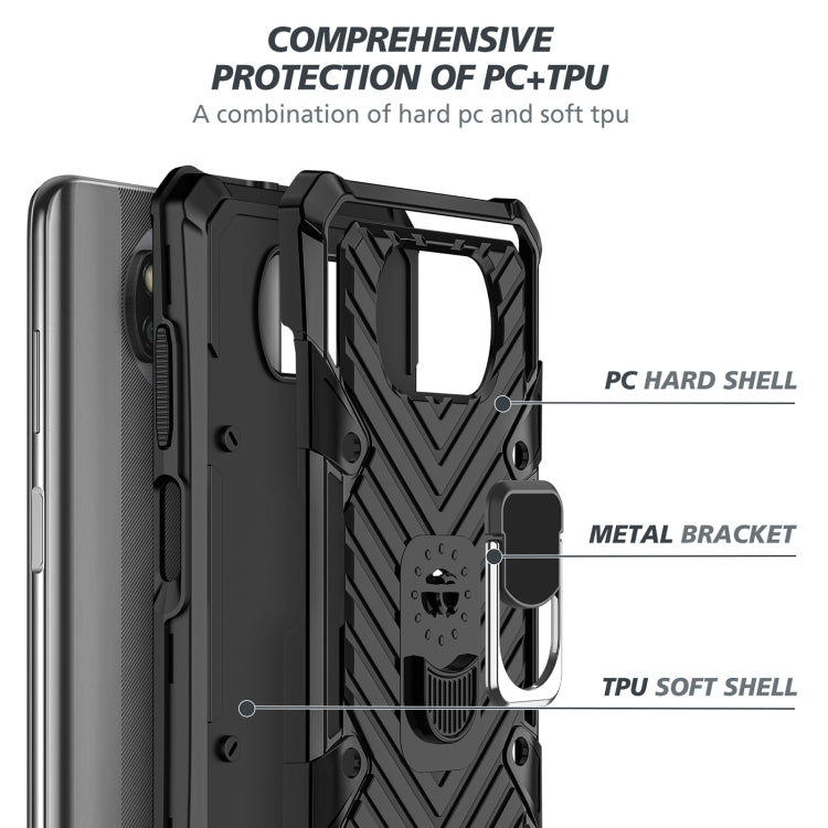 For Xiaomi Poco X3 NFC Cool Armor PC + TPU Shockproof Case with 360 Degree Rotation Ring Holder