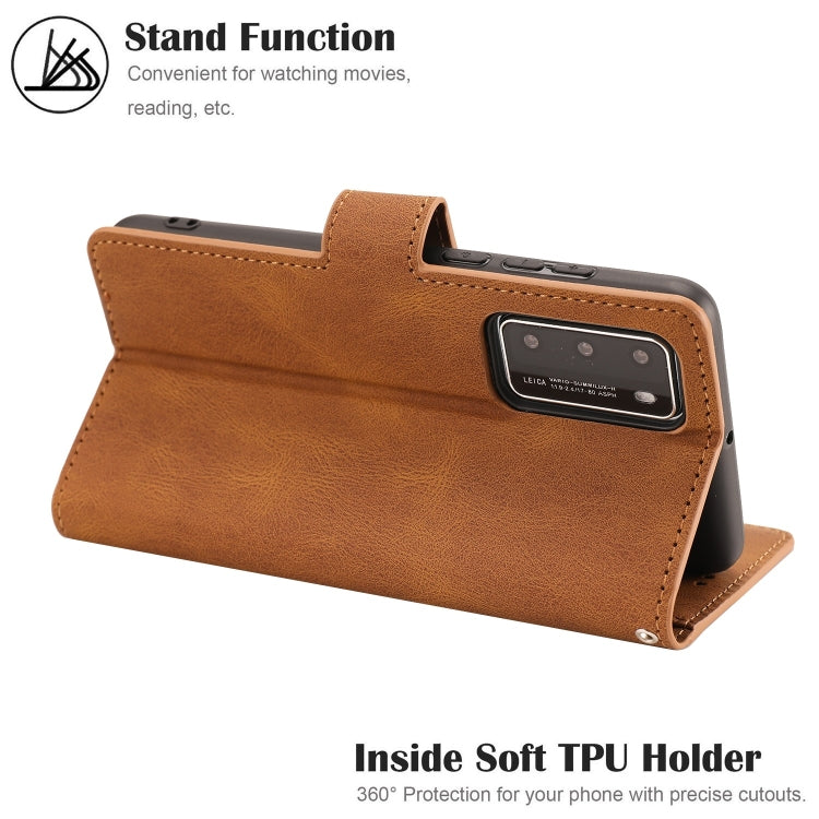 For Huawei P40 Fantasy Classic Skin-feel Calfskin Texture Magnetic Buckle Horizontal Flip PU Leather Case with Holder & Card Slot & Wallet