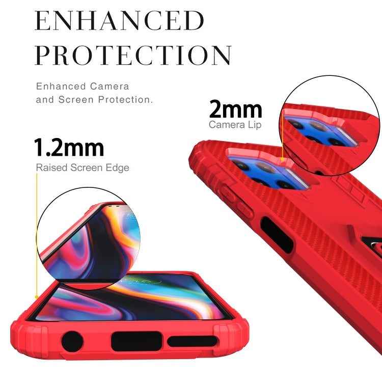 For Motorola Moto G 5G Plus Carbon Fiber Protective Case with 360 Degree Rotating Ring Holder