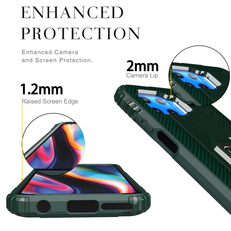 For Motorola Moto G 5G Plus Carbon Fiber Protective Case with 360 Degree Rotating Ring Holder