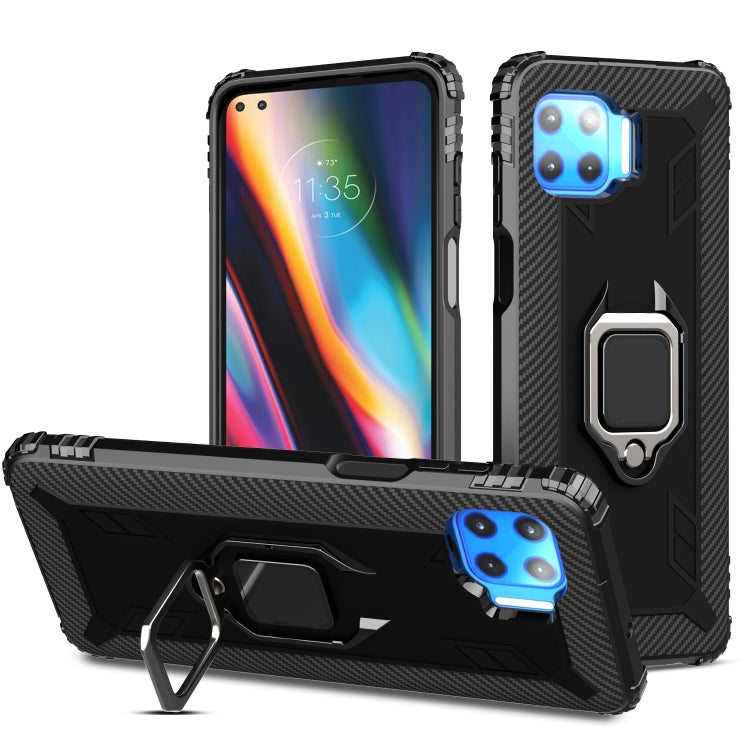 For Motorola Moto G 5G Plus Carbon Fiber Protective Case with 360 Degree Rotating Ring Holder