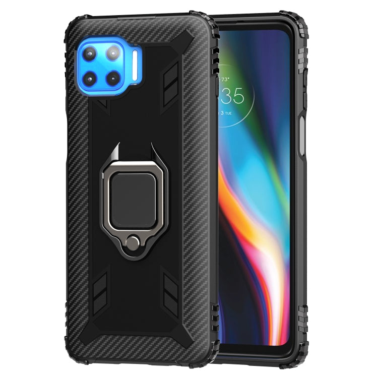 For Motorola Moto G 5G Plus Carbon Fiber Protective Case with 360 Degree Rotating Ring Holder