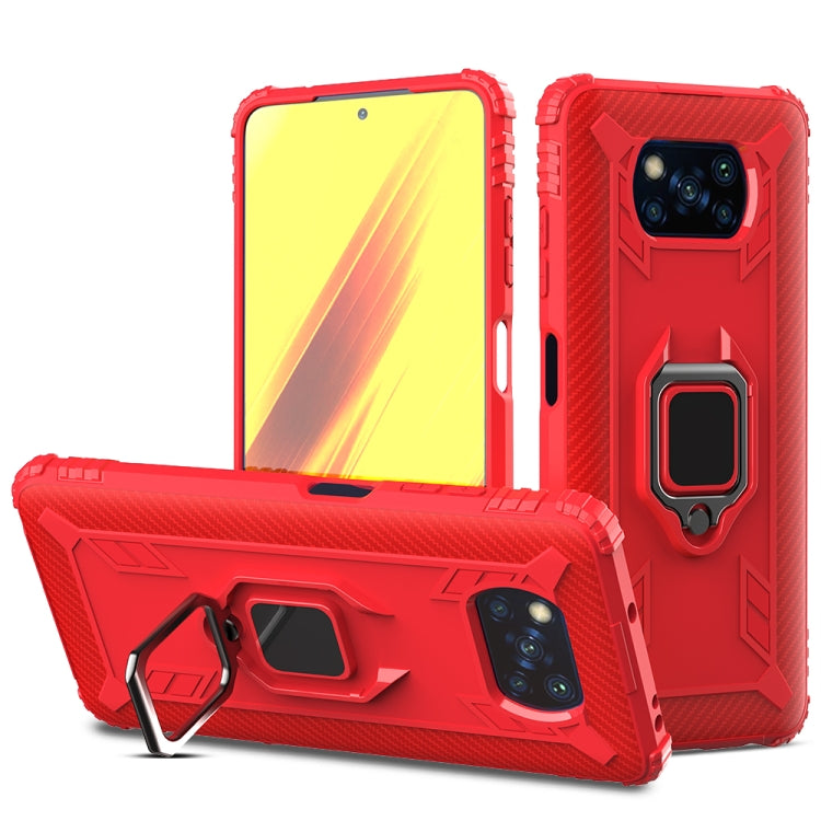 For Xiaomi Poco X3 NFC Carbon Fiber Protective Case with 360 Degree Rotating Ring Holder