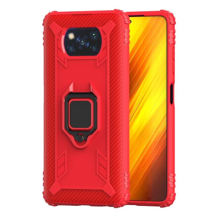 For Xiaomi Poco X3 NFC Carbon Fiber Protective Case with 360 Degree Rotating Ring Holder