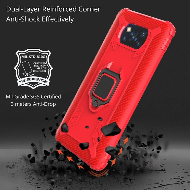 For Xiaomi Poco X3 NFC Carbon Fiber Protective Case with 360 Degree Rotating Ring Holder