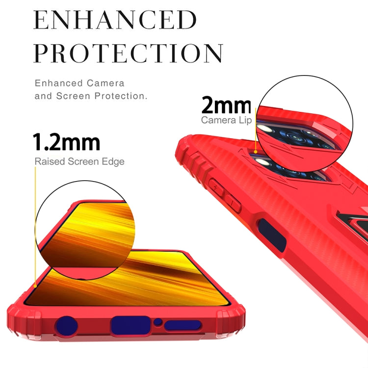 For Xiaomi Poco X3 NFC Carbon Fiber Protective Case with 360 Degree Rotating Ring Holder