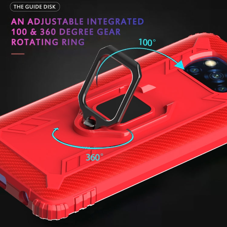 For Xiaomi Poco X3 NFC Carbon Fiber Protective Case with 360 Degree Rotating Ring Holder