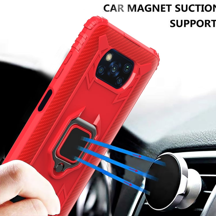 For Xiaomi Poco X3 NFC Carbon Fiber Protective Case with 360 Degree Rotating Ring Holder