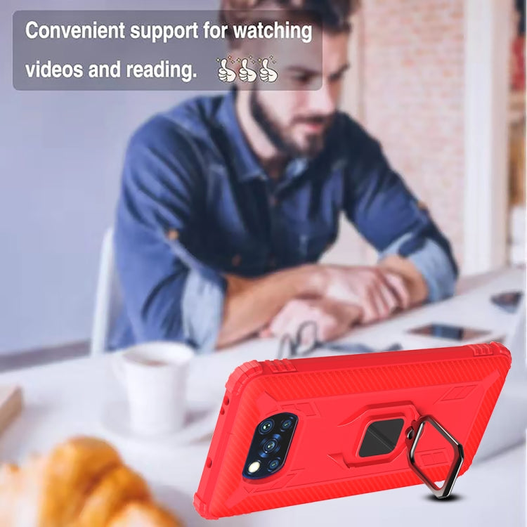 For Xiaomi Poco X3 NFC Carbon Fiber Protective Case with 360 Degree Rotating Ring Holder