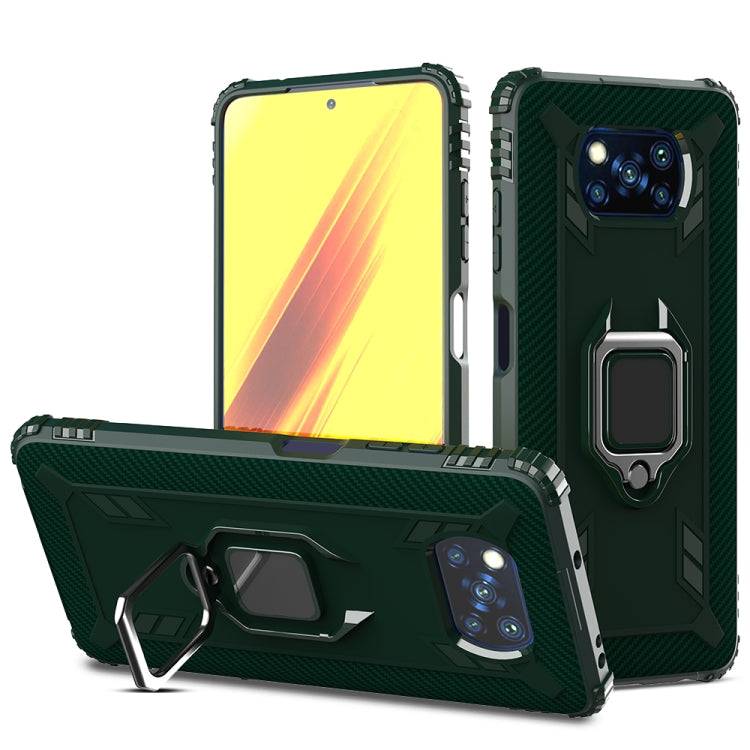For Xiaomi Poco X3 NFC Carbon Fiber Protective Case with 360 Degree Rotating Ring Holder