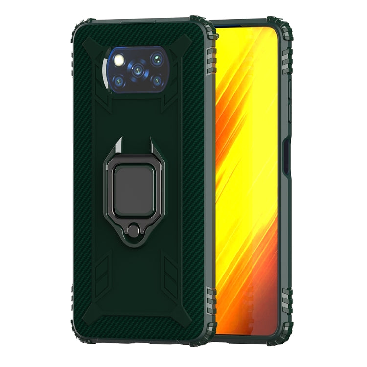For Xiaomi Poco X3 NFC Carbon Fiber Protective Case with 360 Degree Rotating Ring Holder