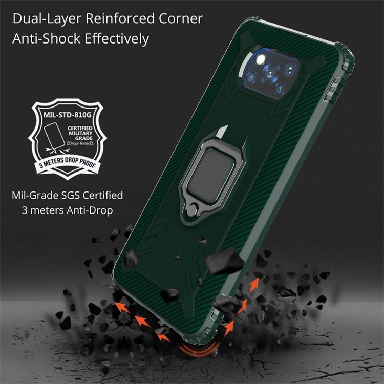 For Xiaomi Poco X3 NFC Carbon Fiber Protective Case with 360 Degree Rotating Ring Holder