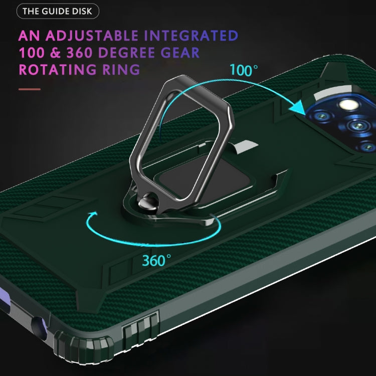 For Xiaomi Poco X3 NFC Carbon Fiber Protective Case with 360 Degree Rotating Ring Holder