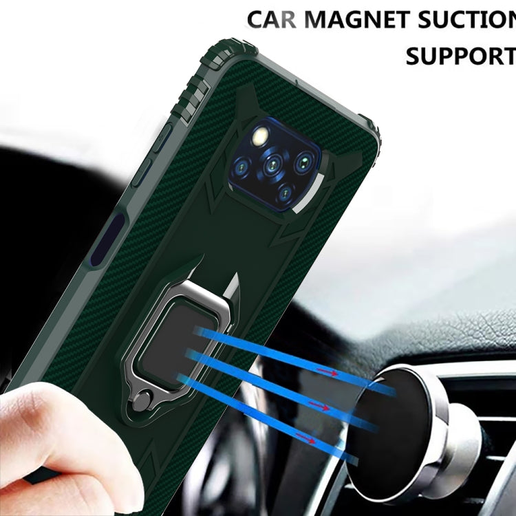 For Xiaomi Poco X3 NFC Carbon Fiber Protective Case with 360 Degree Rotating Ring Holder