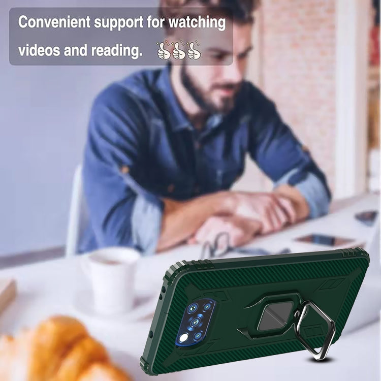 For Xiaomi Poco X3 NFC Carbon Fiber Protective Case with 360 Degree Rotating Ring Holder