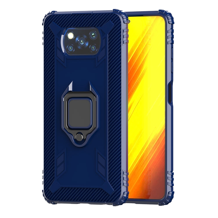 For Xiaomi Poco X3 NFC Carbon Fiber Protective Case with 360 Degree Rotating Ring Holder