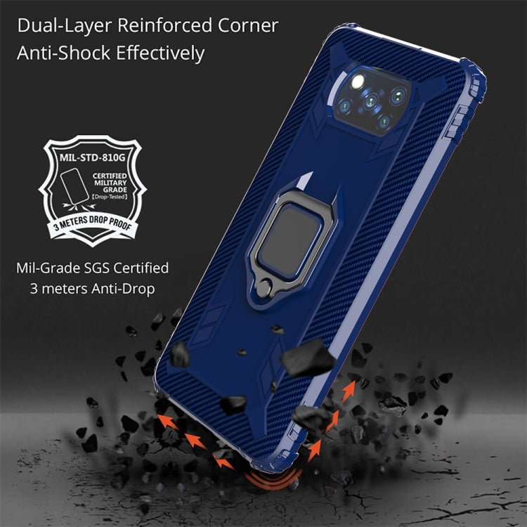 For Xiaomi Poco X3 NFC Carbon Fiber Protective Case with 360 Degree Rotating Ring Holder