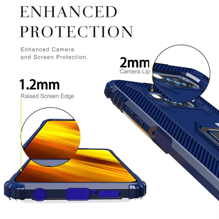 For Xiaomi Poco X3 NFC Carbon Fiber Protective Case with 360 Degree Rotating Ring Holder